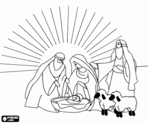 για ζωγραφική Ο Ιησούς στη φάτνη με τον Ιωσήφ, τη Μαρία και ένας βοσκός με τα πρόβατά του